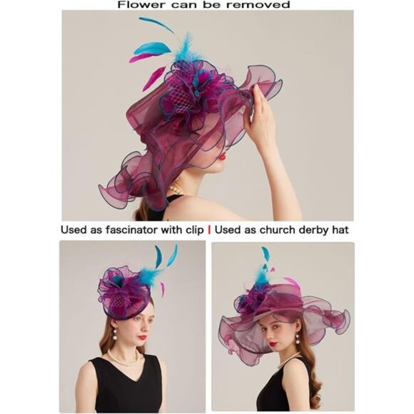 Women's Kentucky Derby Church Dress Hat 10-fuchsia,blue - Picture 3 of 6